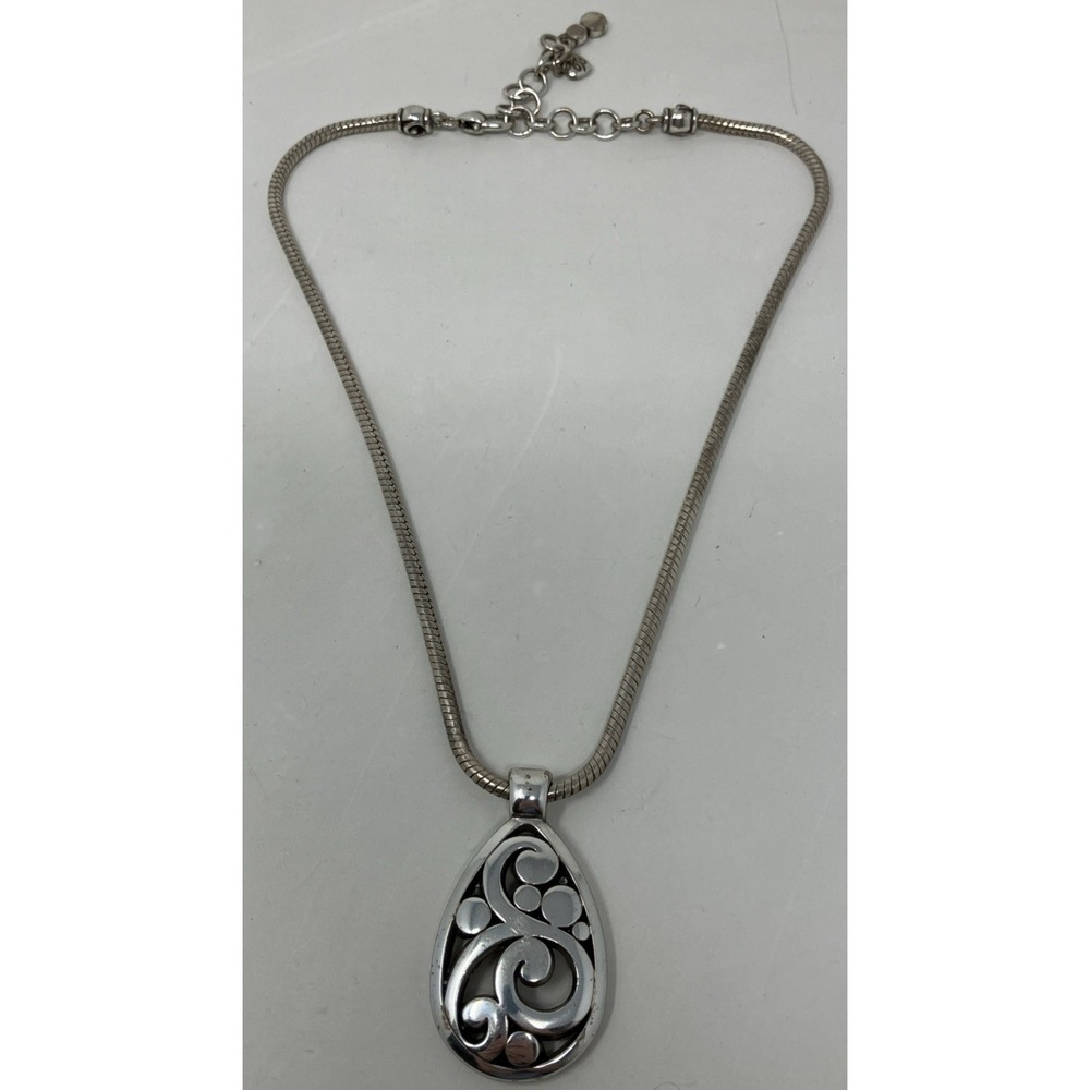 Brighton Contempo Silver Plated Scroll Pattern Teardrop Pendant Necklace